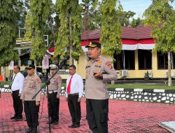 Kapolres Aceh Besar Pimpin Apel Persiapan Pengamanan Pelantikan Anggota DPRK Aceh Besar.