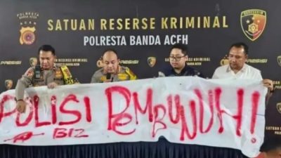 Polisi Amankan Pemasang Spanduk Bertuliskan “Polisi Pembunuh” di Banda Aceh.