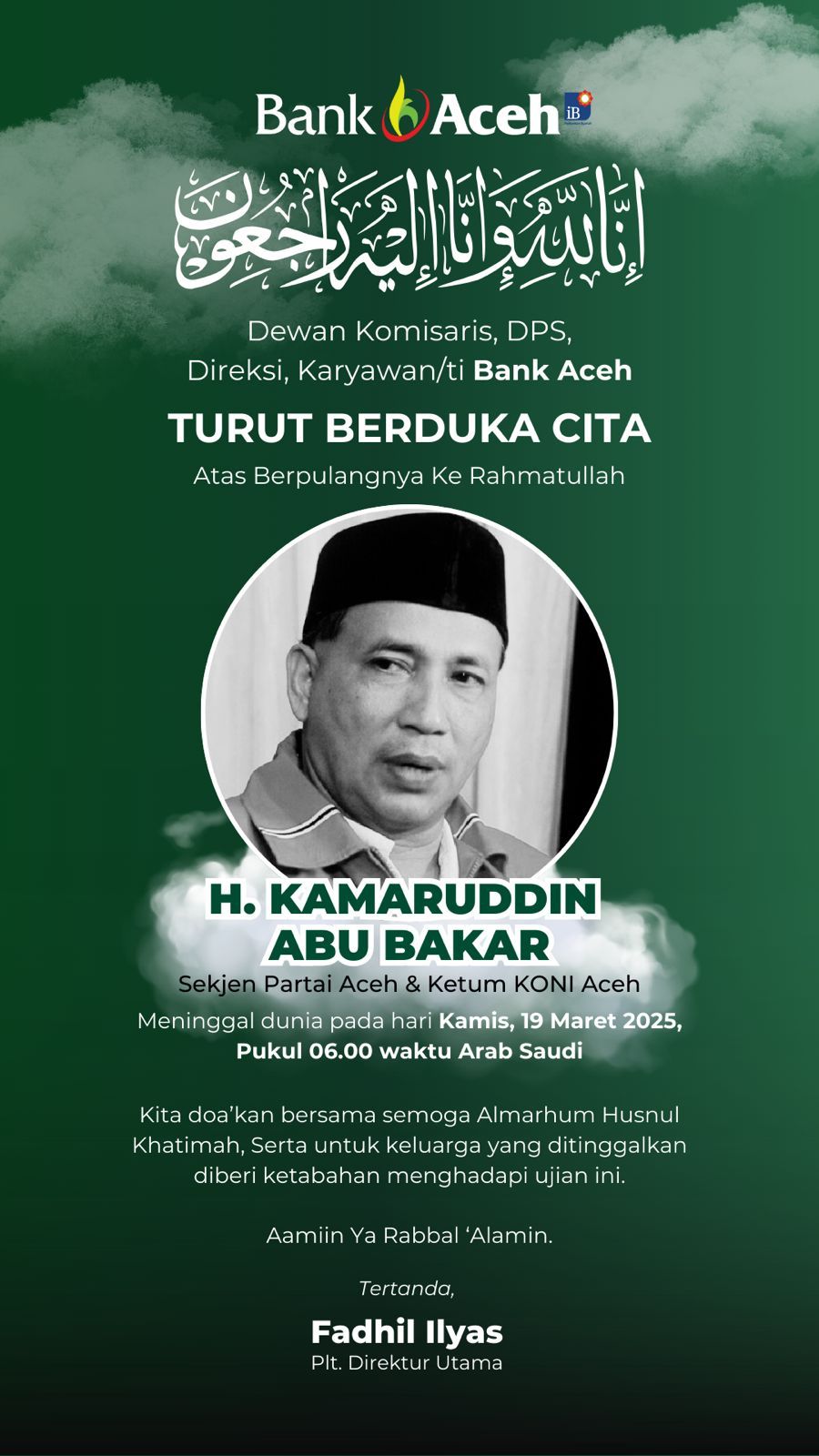 Ucapan Belasungkawa Bank Aceh