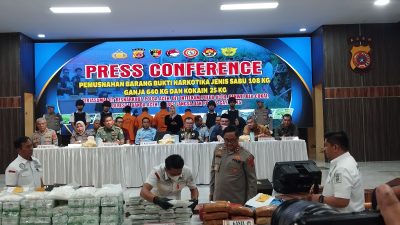Polda Aceh Musnahkan 108 Kg Barang Bukti Narkotika Jenis Sabu.