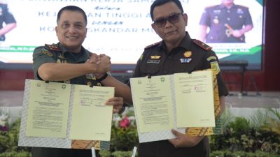 Kejati Aceh dan Kodam IM Lakukan Penandatanganan PKS Pengamanan Kejati Dan Kejari Se Aceh.