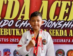 Siswa SD Negeri 54 Banda Aceh Alif Ramadhan Raih Medali Perunggu di Kejuaraan Taekwondo Piala Sekda Aceh.