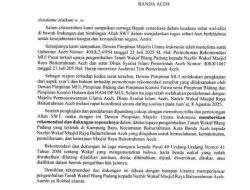 MUI Rekomendasikan Tanah Wakaf Blang Padang Kepada Nazhir Mesjid Raya Baiturrahman.
