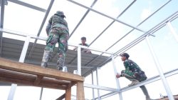 Satgas Gulbencal Kodam IM Bangun Huntara Korban Banjir di Pidie Jaya. 