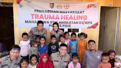 Polres Pidie Bersama Mahasiswa Gelar Trauma Healing di Huntara Tangse. 