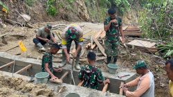 Pembukaan Jalan TMMD Aceh Selatan Tembus 78 Persen, Satgas Rampungkan Pondasi Jembatan Box.