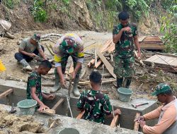 Pembukaan Jalan TMMD Aceh Selatan Tembus 78 Persen, Satgas Rampungkan Pondasi Jembatan Box.